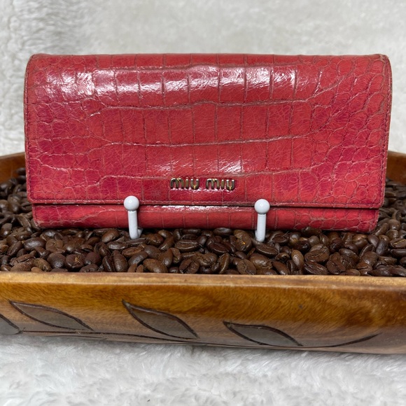 Miu Miu Handbags - Fair Condition Miu Miu red/pink/magenta double snap long wallet